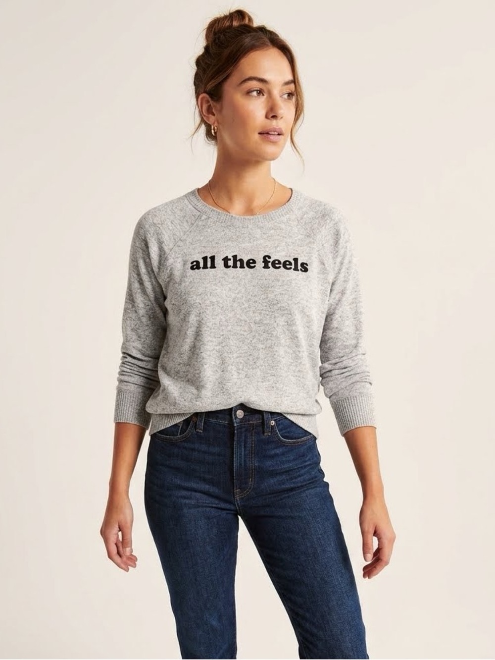 Abercrombie & Fitch | ‘All The Feels’ Gray Crewneck Sweater Size Large